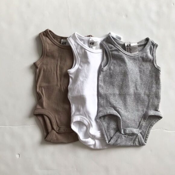 H&M tan/white/gray 3pc tank diaper shirts EUC 2-4 months - Picture 1 of 9